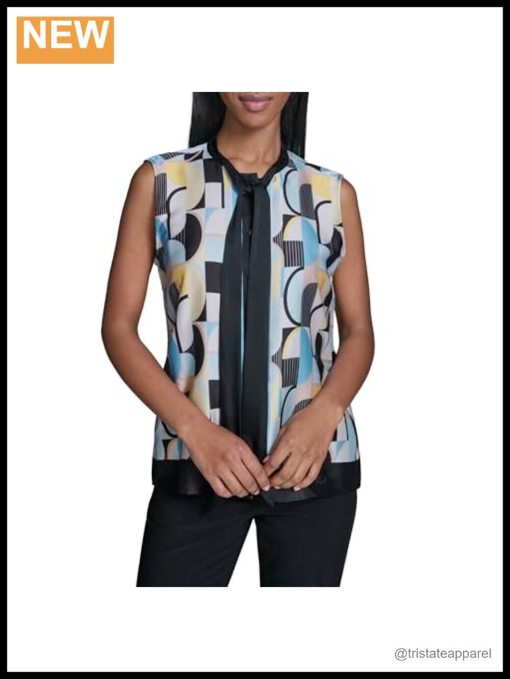 Sleeveless Printed Tie-Neck Blouse Women's 100% Polyester
